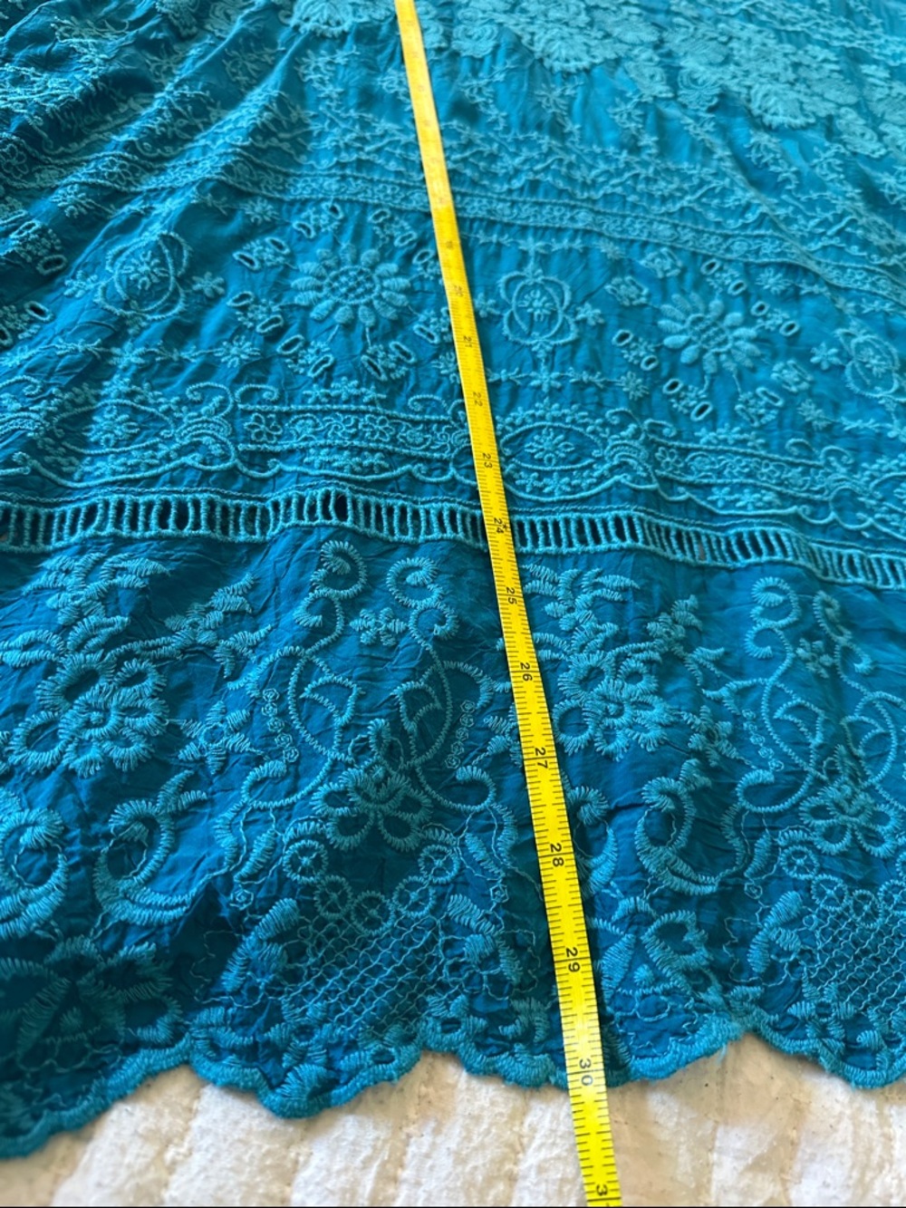 Johnny Was Teal Embroidered Short-Sleeve Tunic - Picture 6 of 7